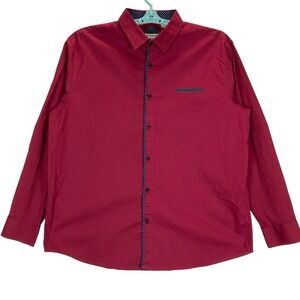 Alex Vando Men's Shirt XXL Long Sleeve Pattern Collar Cuffs Button Up Burgundy